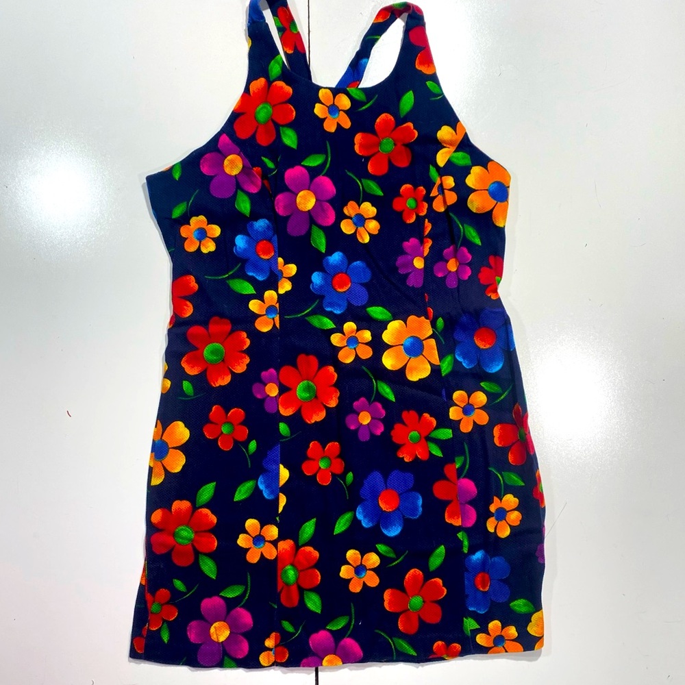 Lisa Jo Y2K 90’s/Y2K Vintage Colorful Floral Crisscross Back Cotton Dress 13/14